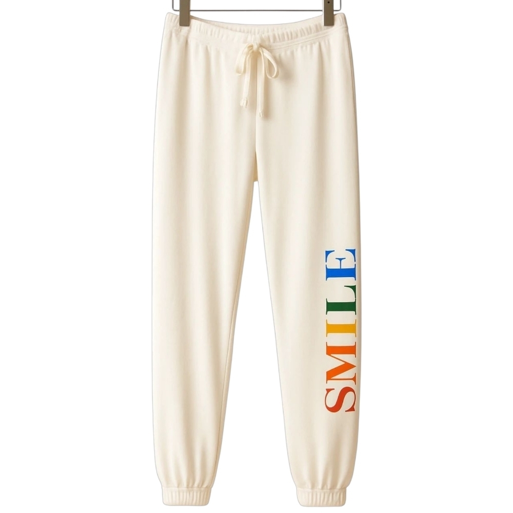 SUNDRY Smile Joggers Rainbow Graphic Lounge Pants Women Fleece Comfy Casual Cozy